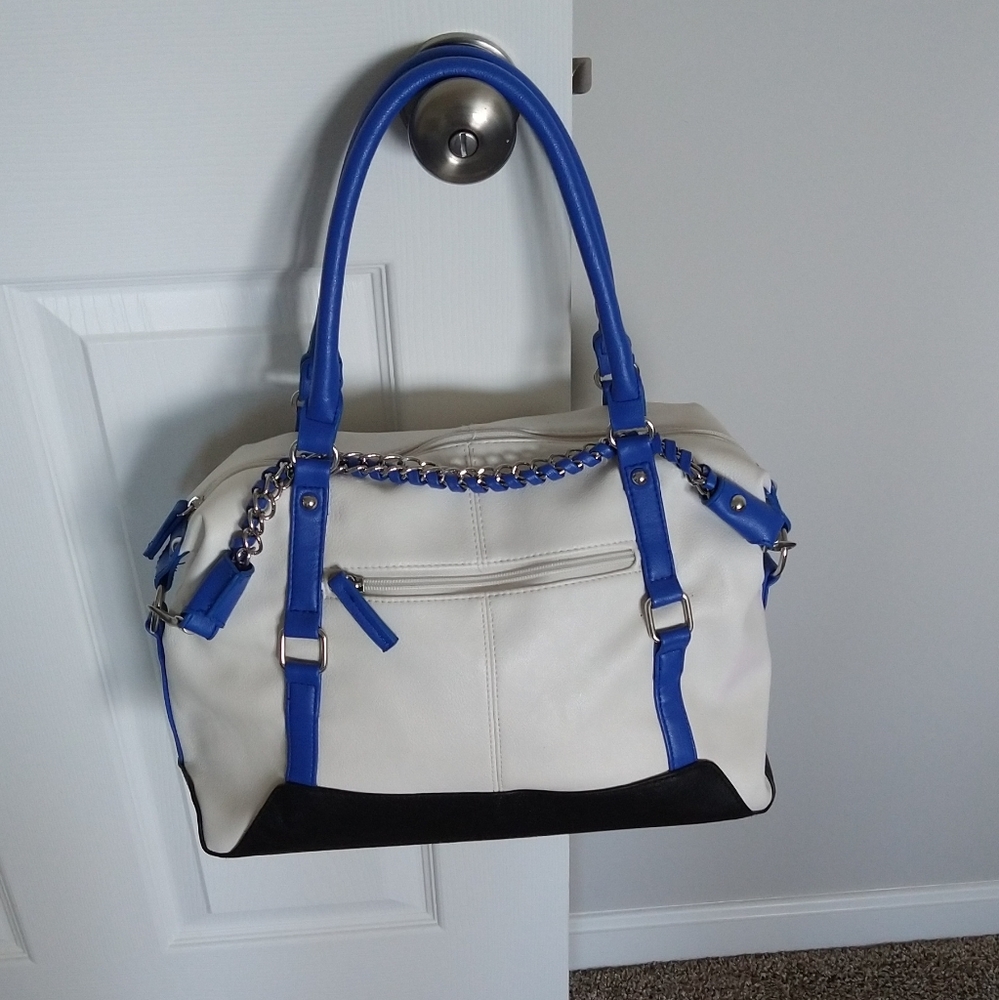 Cobalt white black structured satchel bag 🛍️ 🎒
